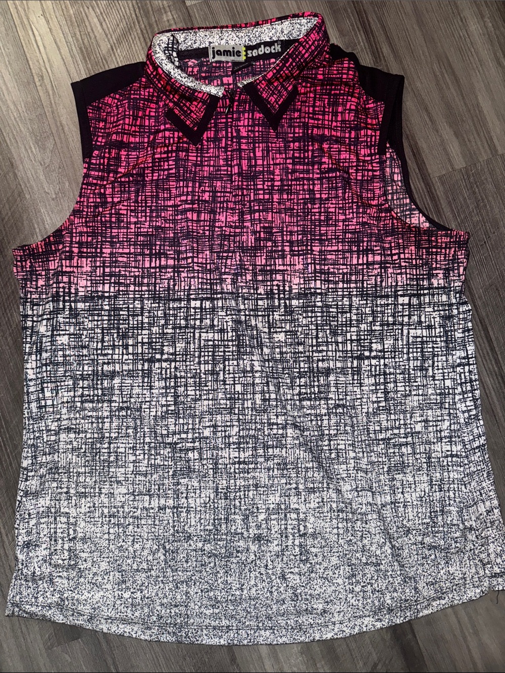 Jamie Sadock medium sleeveless polo shirt golf pink white black athletic women’s